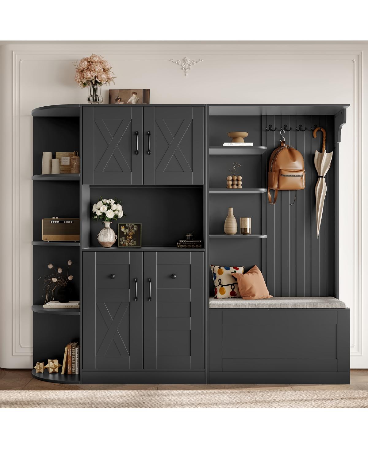 Streamdale Furniture 2-in-1 Hall Cabinet or Tree with Storage and 4 Hooks
