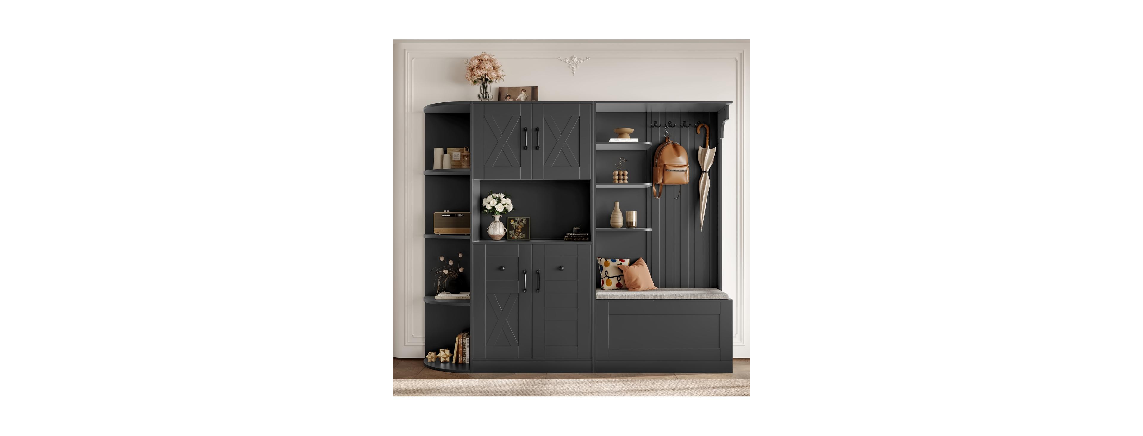 Streamdale Furniture 2-in-1 Hall Cabinet or Tree with Storage and 4 Hooks