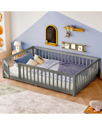 Floor Bed with Safety Guardrails and Door