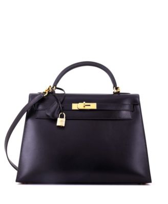 Kelly 32 Handbag Black Box Calf with Gold Hardware