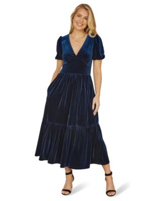 Women's Velvet V-Neck Midi Dress