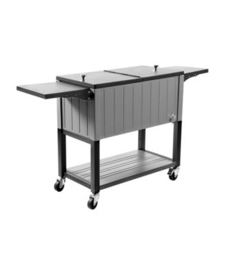 80QT Rolling Ice Chest Cart with Bottom Shelf and Foldable Side Shelves