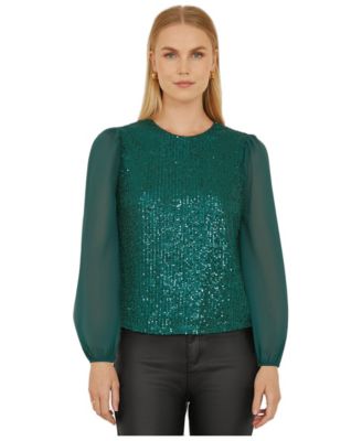 Women's Sheer Sleeve Sequin Top