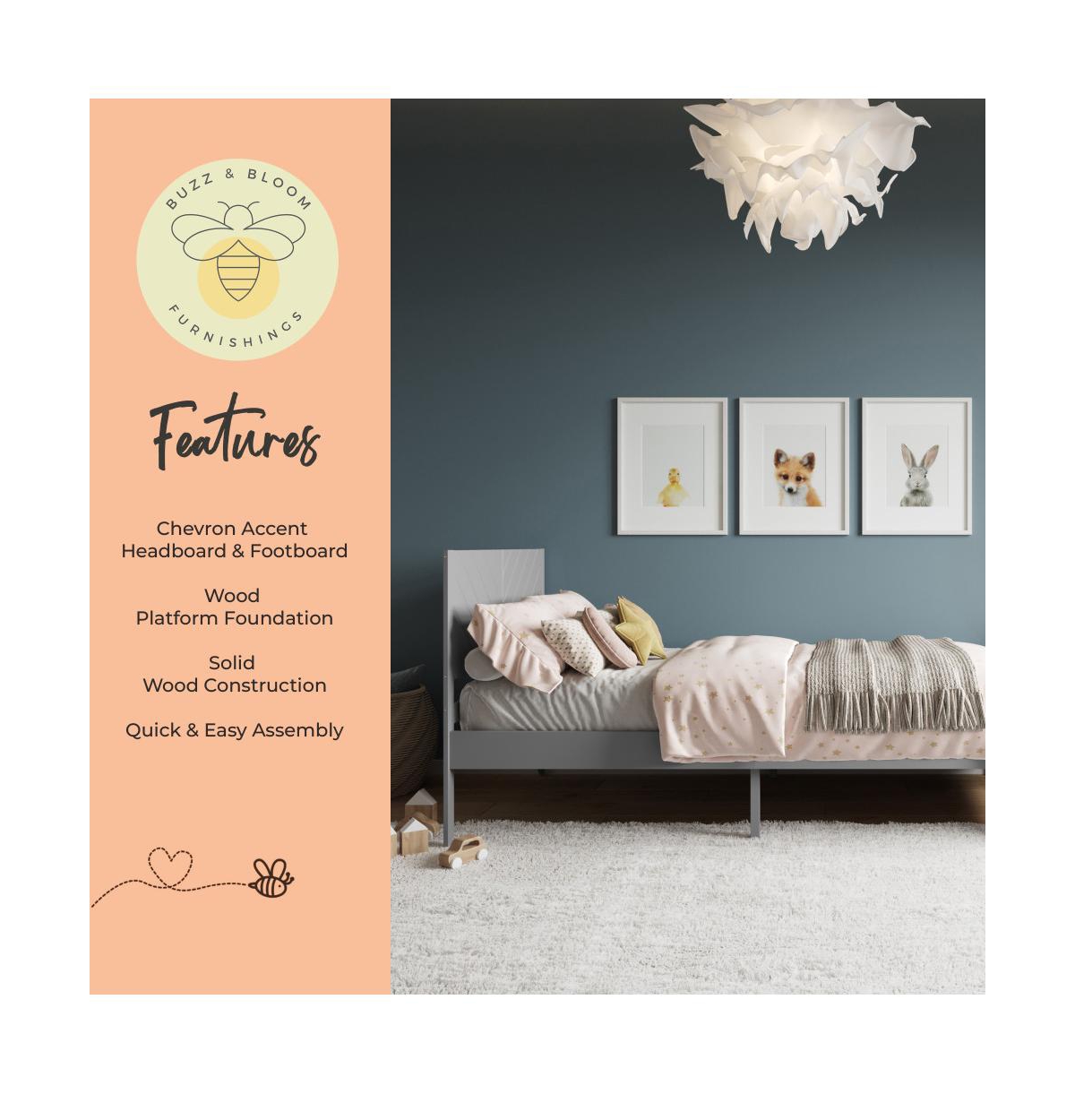 Buzz & Bloom Platform Bed Frame with Chevron Headboard and Footboard Wood Slat Foundation