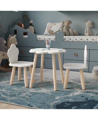 Kids 3-Piece Wood Cloud-Shaped Table and Chairs Set