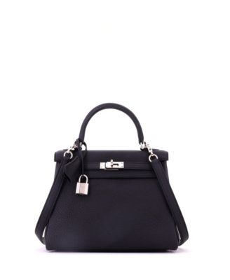 Kelly 25 Handbag Black Togo with Palladium Hardware