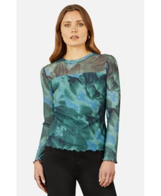 Women's Long Sleeve Floral Mesh Top