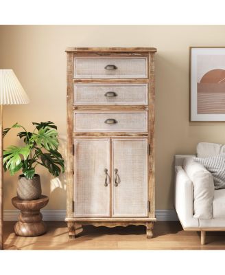Wooden Storage Cabinet with Cutout Door and 3 Drawers