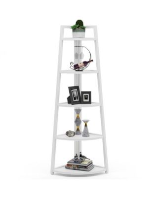 5 Tier Corner Shelf 70 Inch Tall Ladder Bookshelf for Small Spaces
