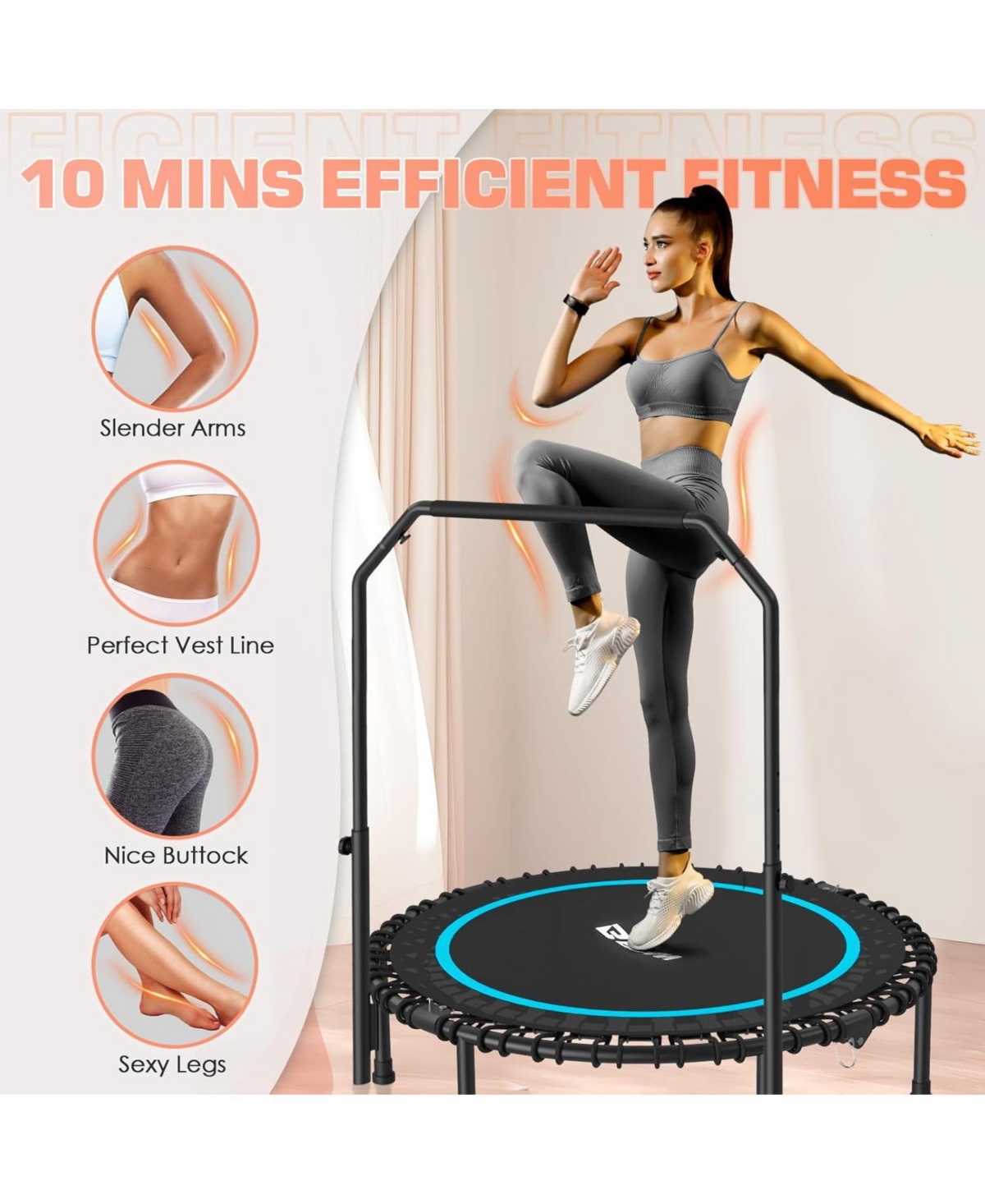 Bcan BT2 Mini Rebounder Trampoline with Handle, 450/550LBS Capacity, Bungee Fitness, Adjustable and Quiet, 40/48 Inch