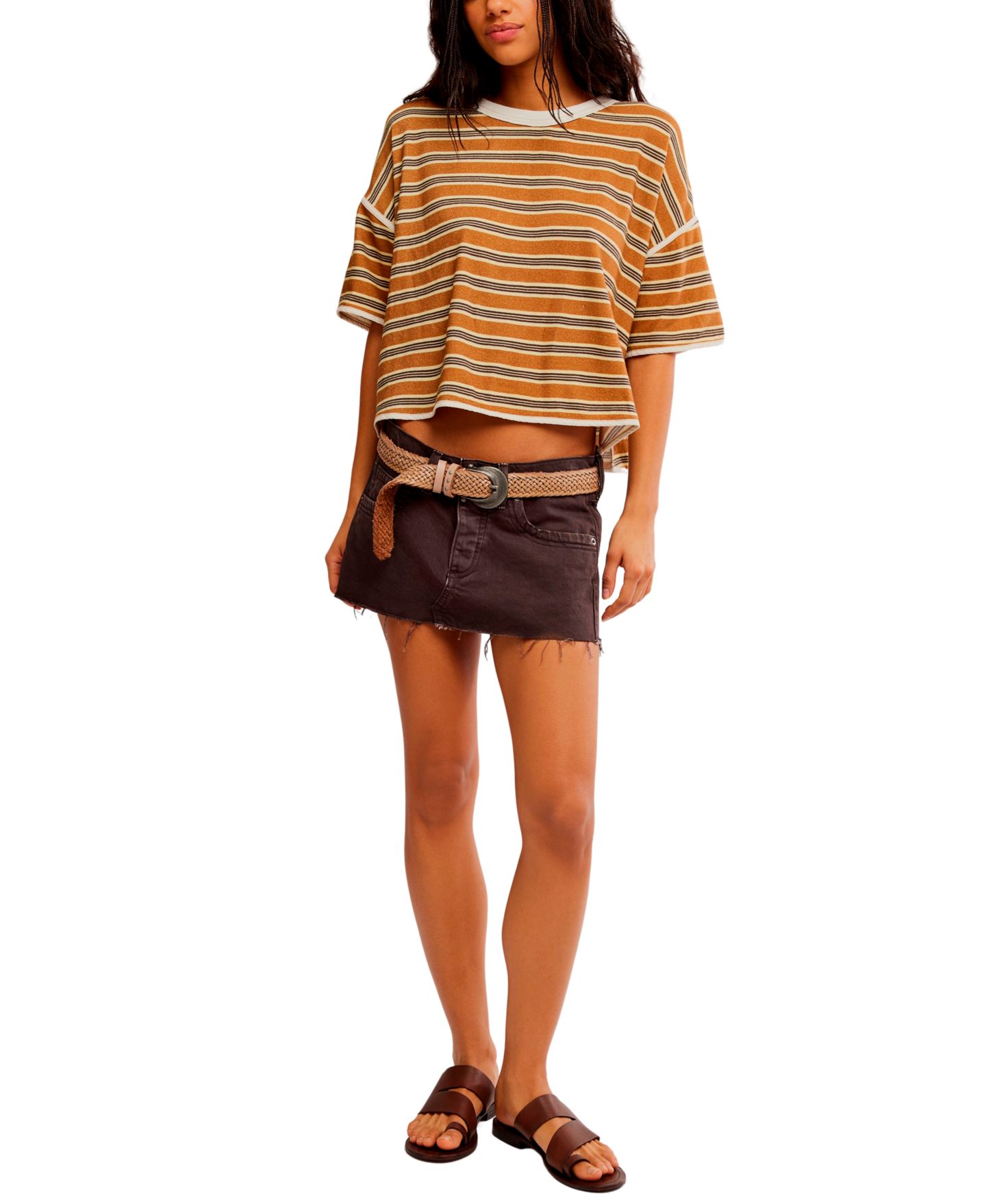 Женская юбка Free People We The Free Lainey Low-Rise Mini, цвет: Шоколадный — фото 2