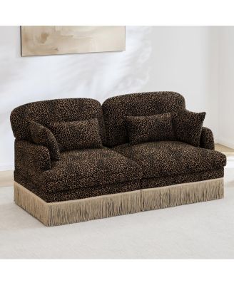  Comfy Chenille Leopard Loveseat Sofa with Tassels