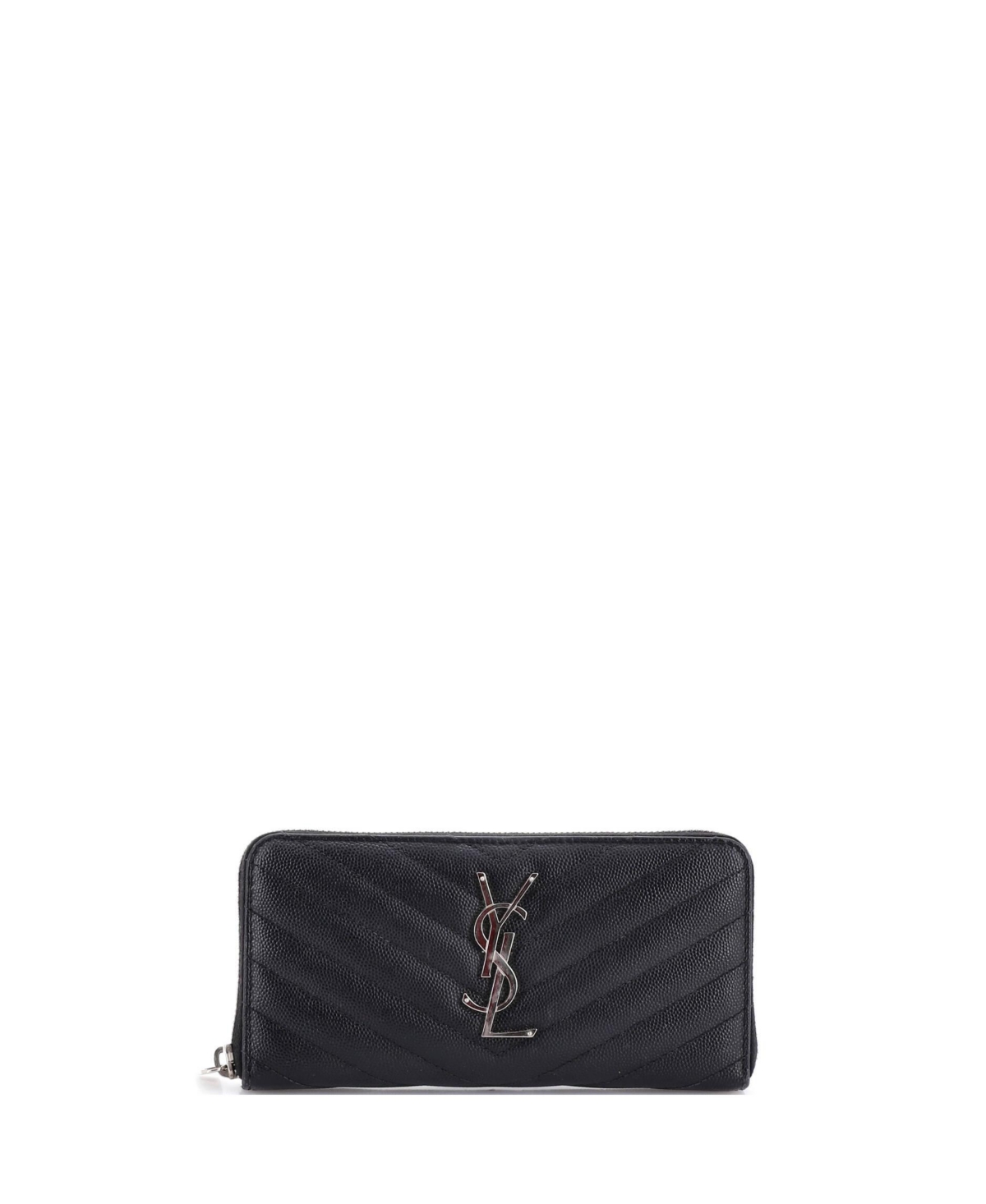 Pre-Owned Saint Laurent Classic Monogram Zip Around Wallet Matelasse Chevron Leather