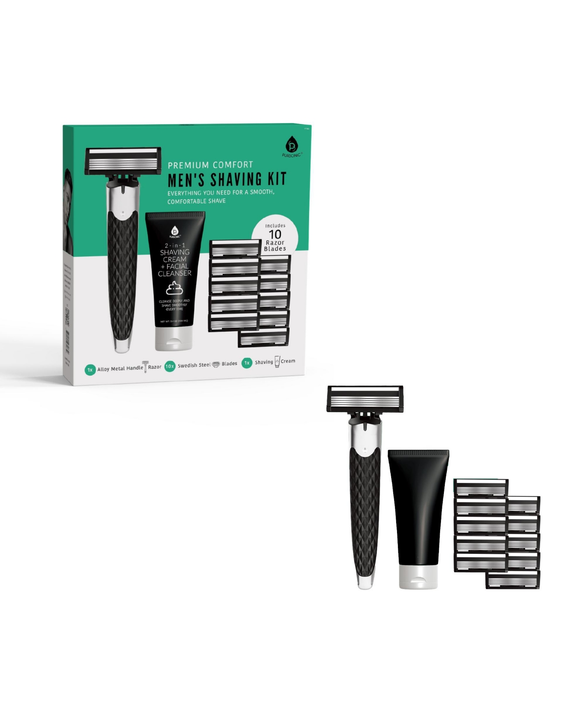 Pursonic Premium Comfort Men's Shaving Kit Complete Grooming Essentials - Black