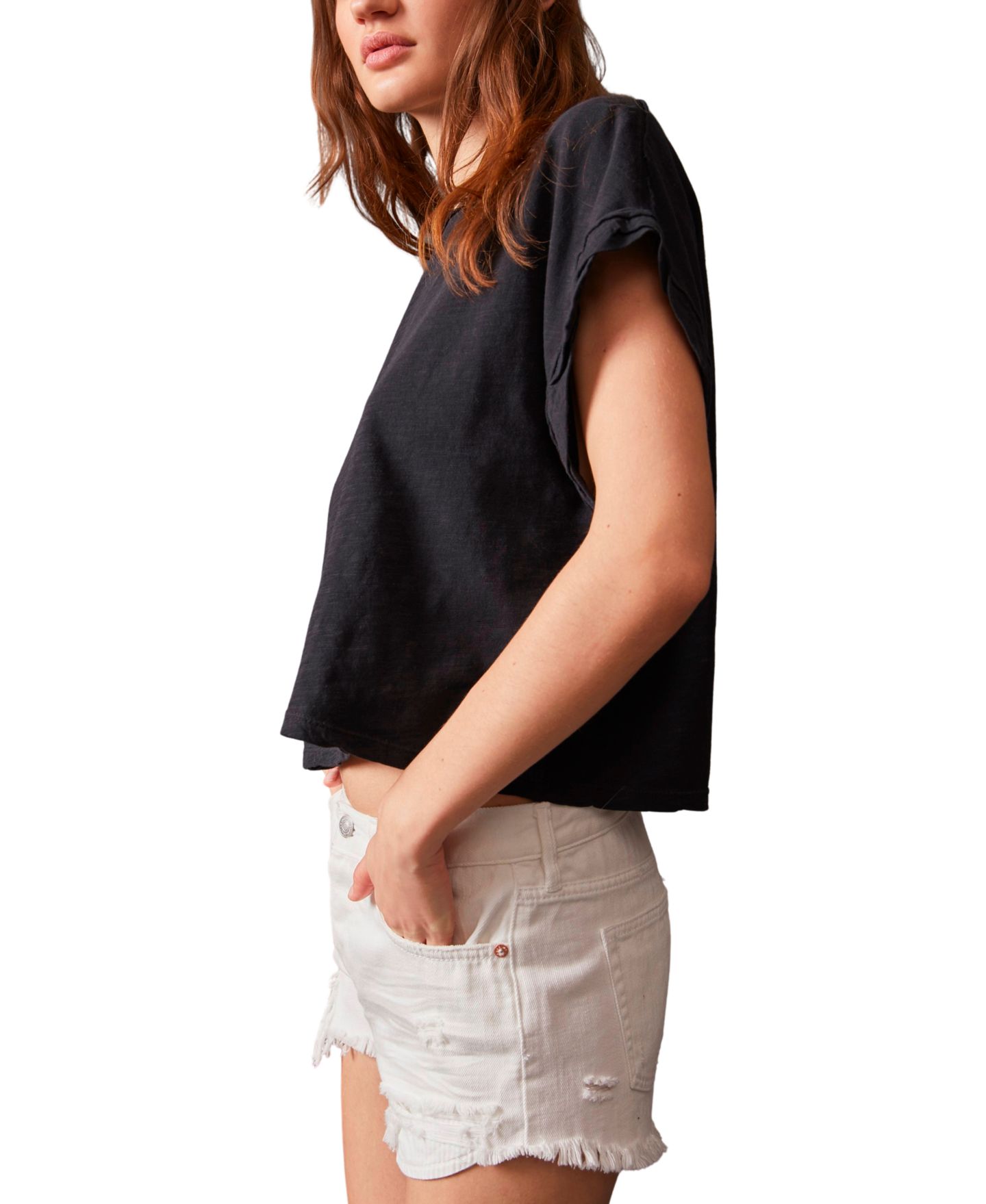 Женская футболка Free People You Rock Short-Sleeve Cropped T-Shirt, цвет: Чёрный — фото 6