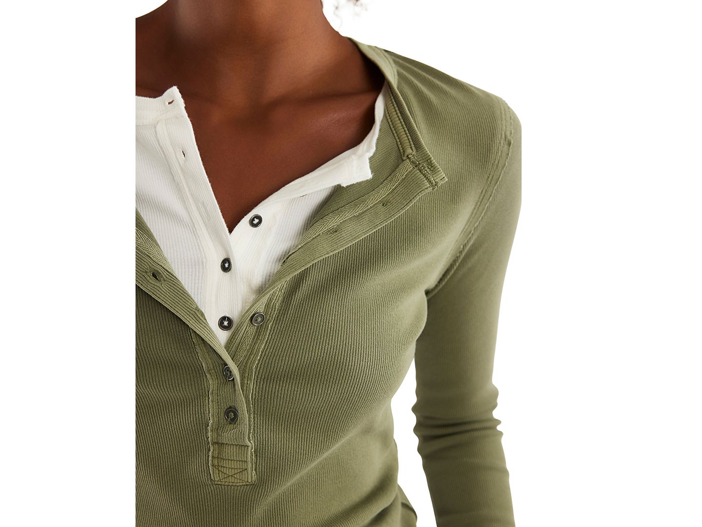 Женский топ Free People Long-Sleeve Henley Top, цвет: Оливковый — фото 2
