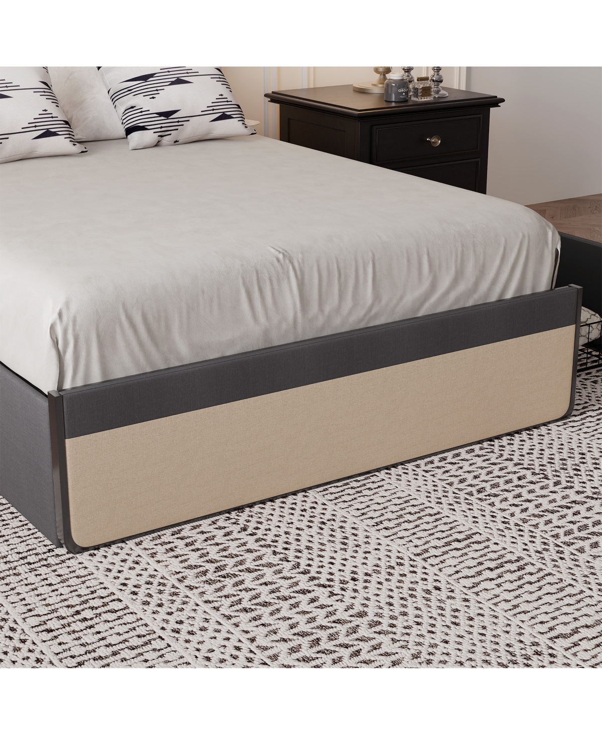 homfan Modern Upholstered Platform Bed, Queen Size, Linen Headboard, 2 Storage Drawers, Heavy-Duty Slats, Noise-Free