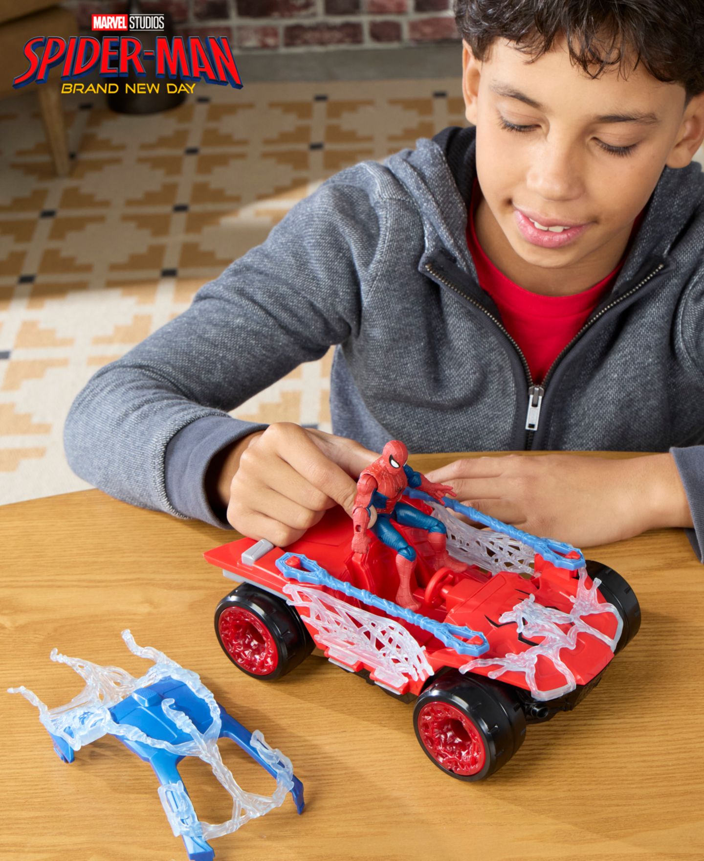Детские фигурки Marvel Spider-Man 4.5" Stretch and Blast Action Figure and Vehicle Set, Ages 4+ — фото 9