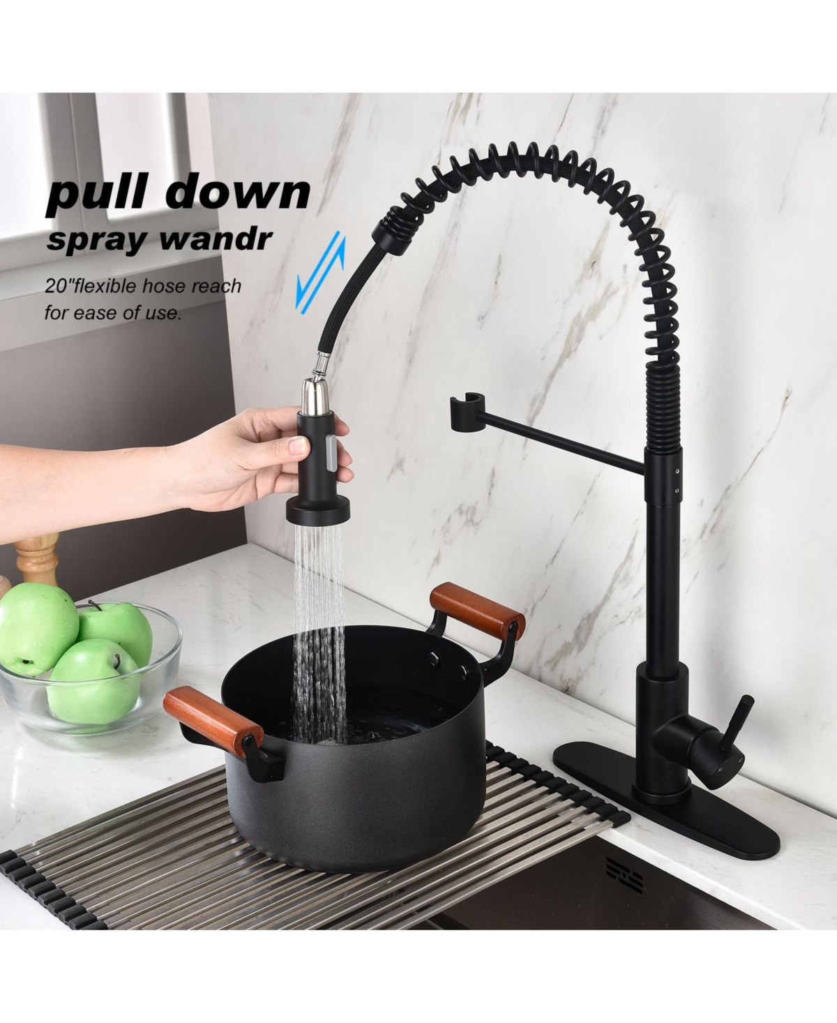 Phying 360 Degree Swivel High Arc Kitchen Faucet Single Handle Temperature Flow Control Pull Out Sprayer Faucet with Automatic