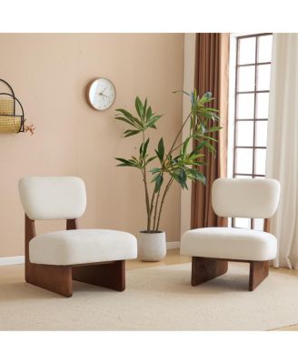 Streamdale Modern Beige Lounge Chair, Wood Base, Walnut Finish