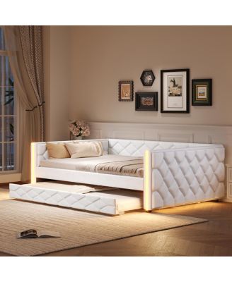 Upholstered Daybed with Trundle and LED