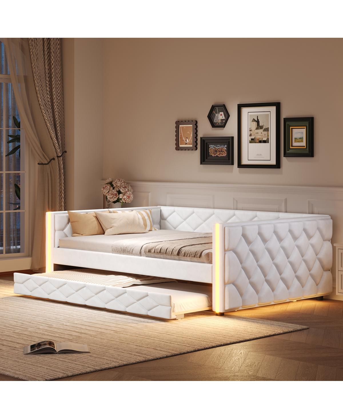 Streamdale Furniture Upholstered Daybed with Trundle and Led