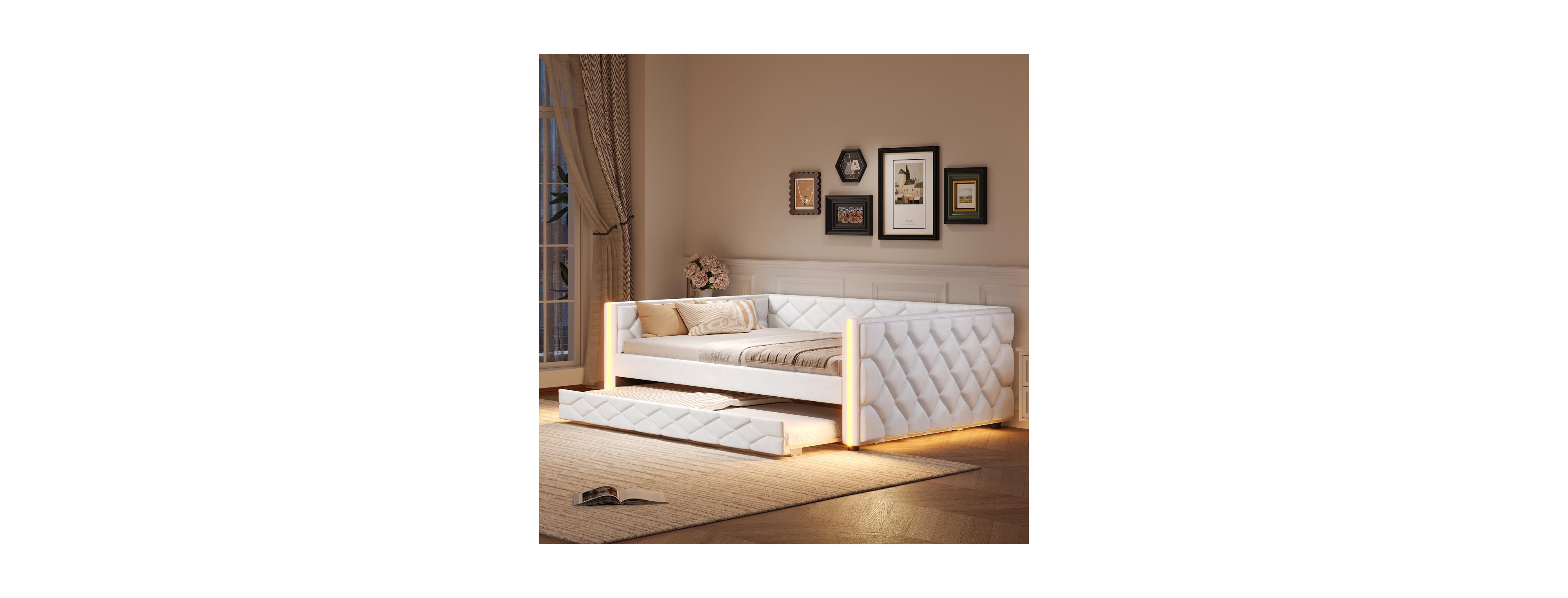Streamdale Furniture Upholstered Daybed with Trundle and Led