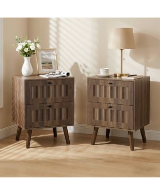 Mid-Century Modern 2-Drawer Bedside Table, Walnut, 2-Pack
