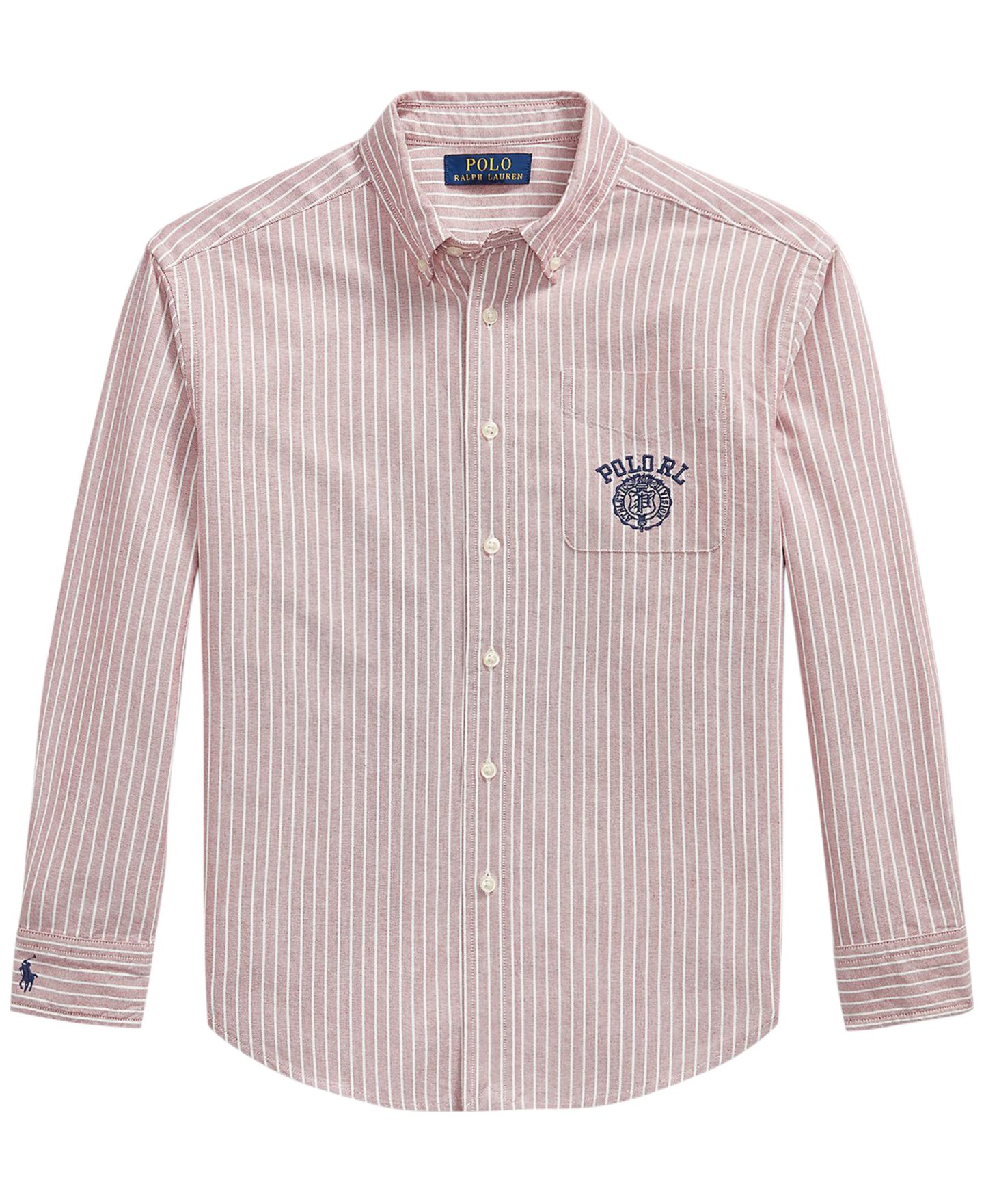 Рубашка Polo Ralph Lauren Striped Cotton Oxford Shirt для мальчиков, цвет: Бордовый белый — фото 3