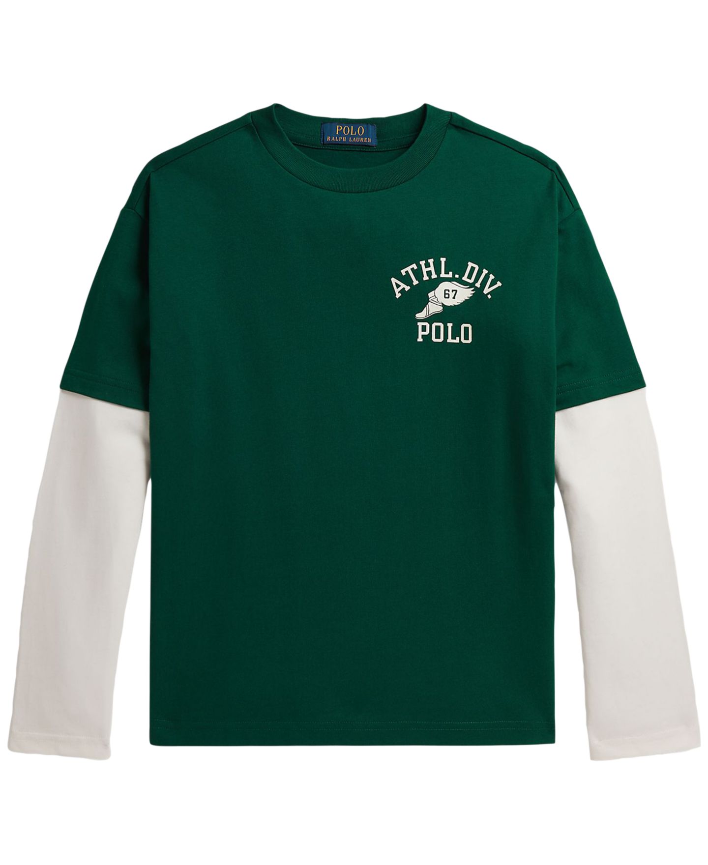 Футболка Polo Ralph Lauren Big Fit Cotton Layered Effect для мальчиков, цвет: Тёмно-зелёный — фото 3