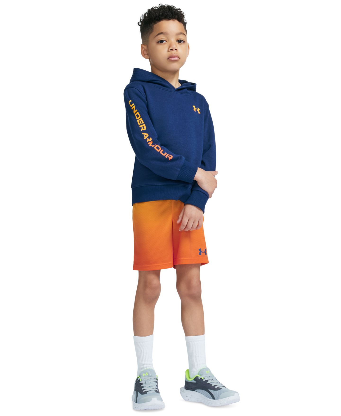 Детский комплект Under Armour: худи с длинным рукавом и шорты, 2-7 лет, 2 предмета, цвет: Тёмно-синий / Оранжевый — фото 2