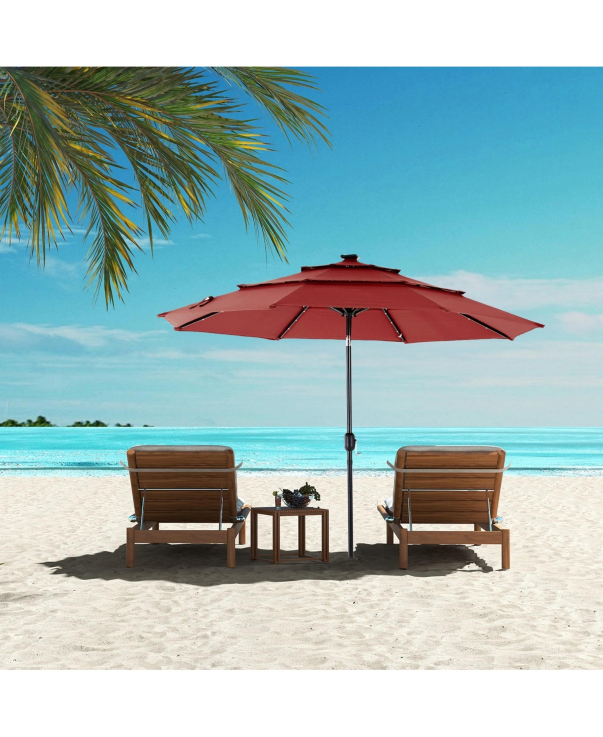 Yiortwo 9.2 Feet Solar Patio Umbrella with Led Lights 3 Tier Tilt Crank Outdoor