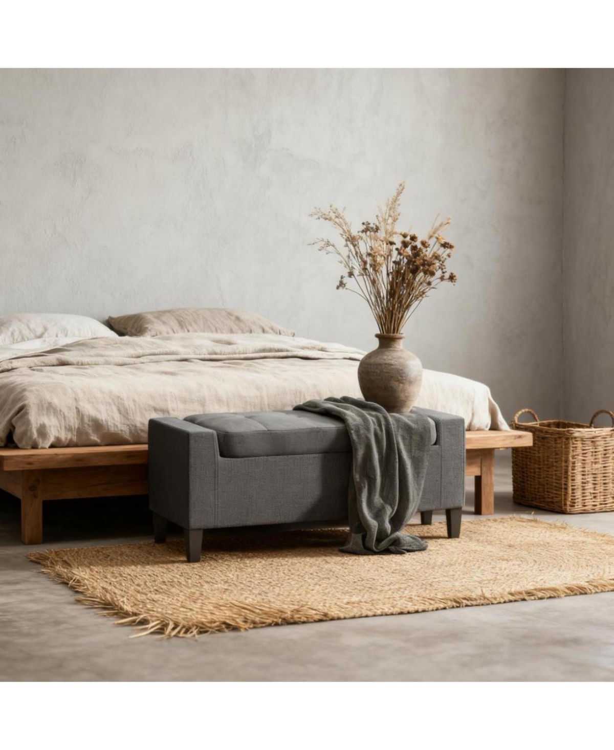 Rainsken Upholstered Entryway Bench, with Seating, Linen Upholstered Storage Bench, Lift Top and Button Tufted for Living Room