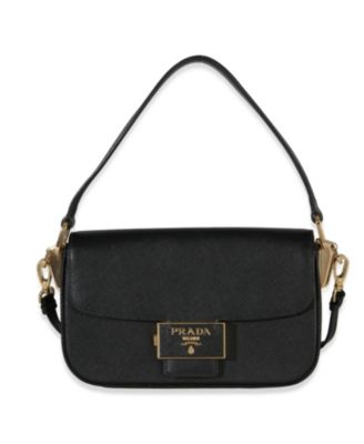Black Saffiano Lux Leather Embleme Flap Shoulder Bag