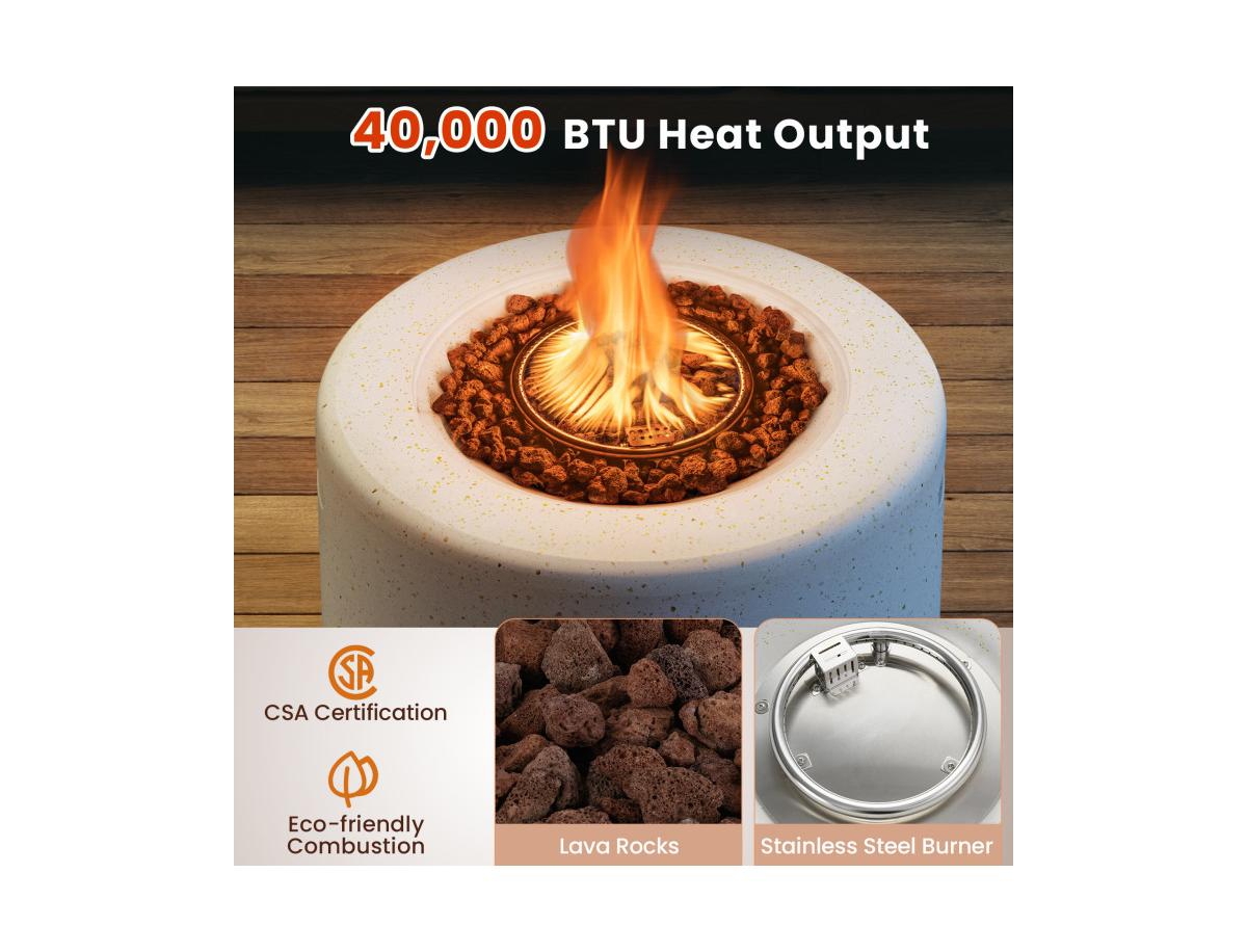 Mondawe Round Terrazzo Propane Gas Fire Pit Protective Pvc Cover Lava Rocks Included