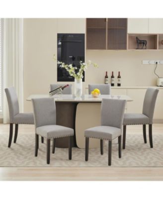 Dining Chairs Set of Upholstered Parsons Diner Room Chair Sets Fabric Kitchen Chairs with Nailhead Trim Solid Wood Legs