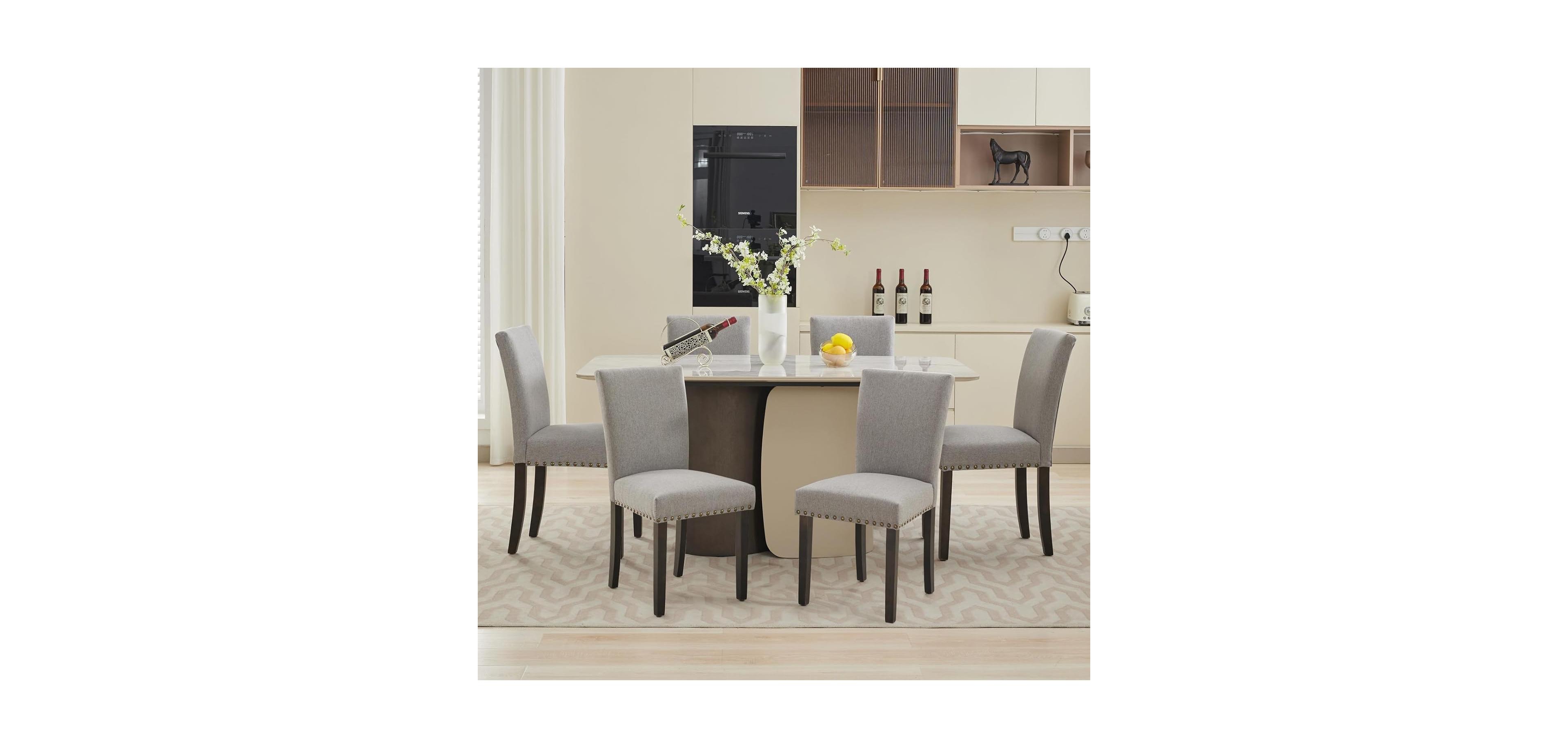 gaomon Dining Chairs Set of Upholstered Parsons Diner Room Chair Sets Fabric Kitchen Chairs with Nailhead Trim Solid Wood Legs