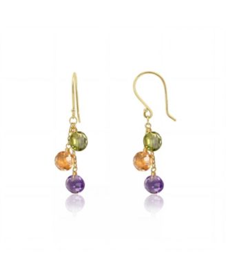 Tricolor Bead Dangle Earrings 14K Gold