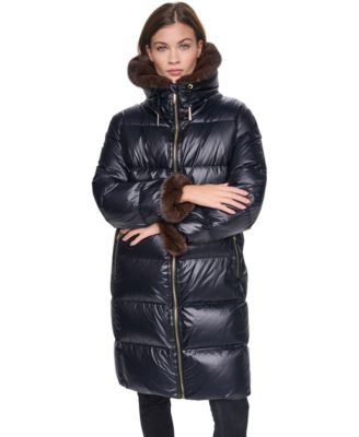 Women's Long Faux Fur Cuff and Collared Puffer