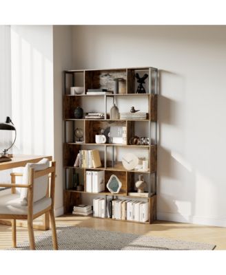 6-Tier Geometric Standing Bookshelf, geometric grid Grid Design, Metal Room Divider Display Shelf for Living Room, Home Office