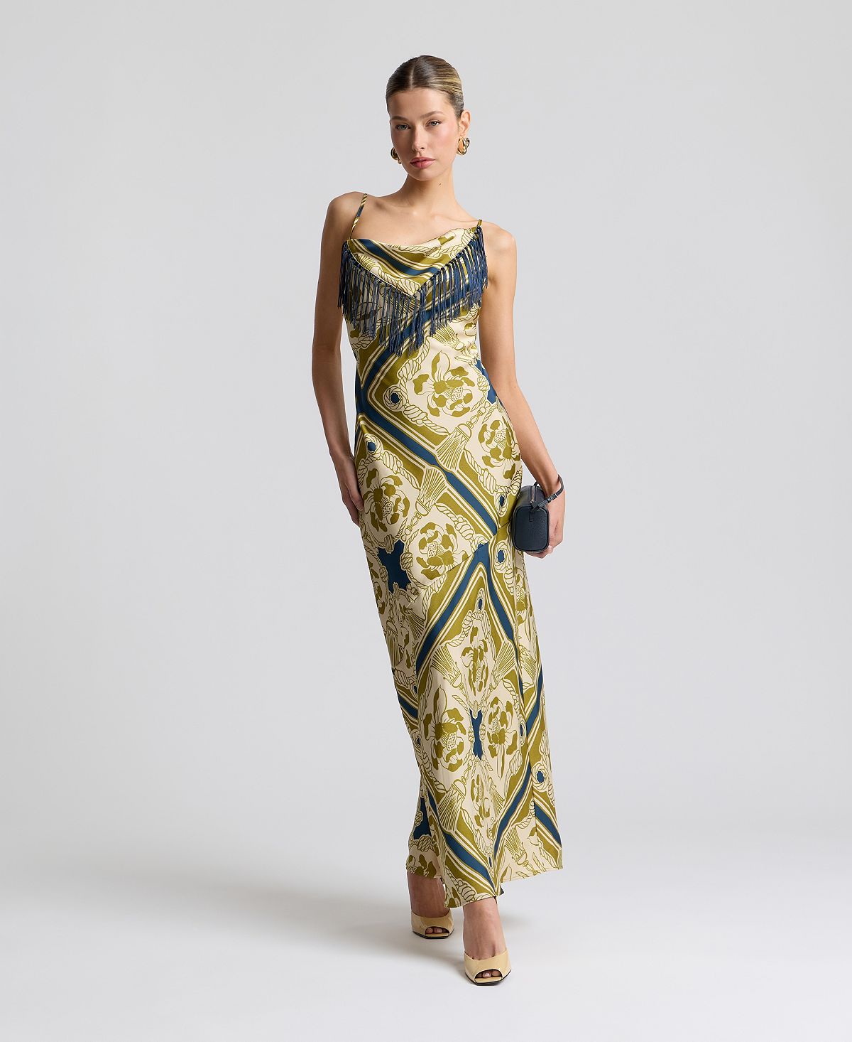 Avec Les Filles Women's Cowl Neck Scarf Print Maxi Dress view 2 — MAYCSS fashion products