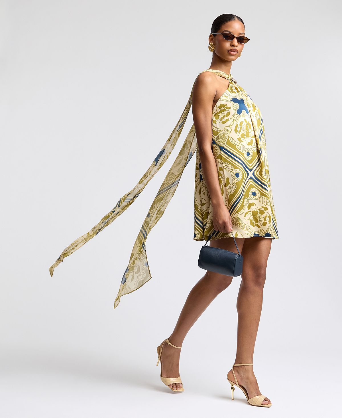 Avec Les Filles Women's Halter Scarf Print Swing Mini Dress view 3 — MAYCSS fashion products