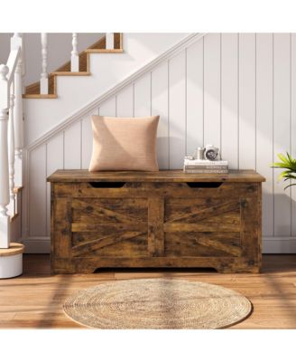 Farmhouse Storage Bench with Safety Hinge - Wood Flip-Top Trunk for Entryway, Bedroom, Living Room, Multiple Colors and Sizes