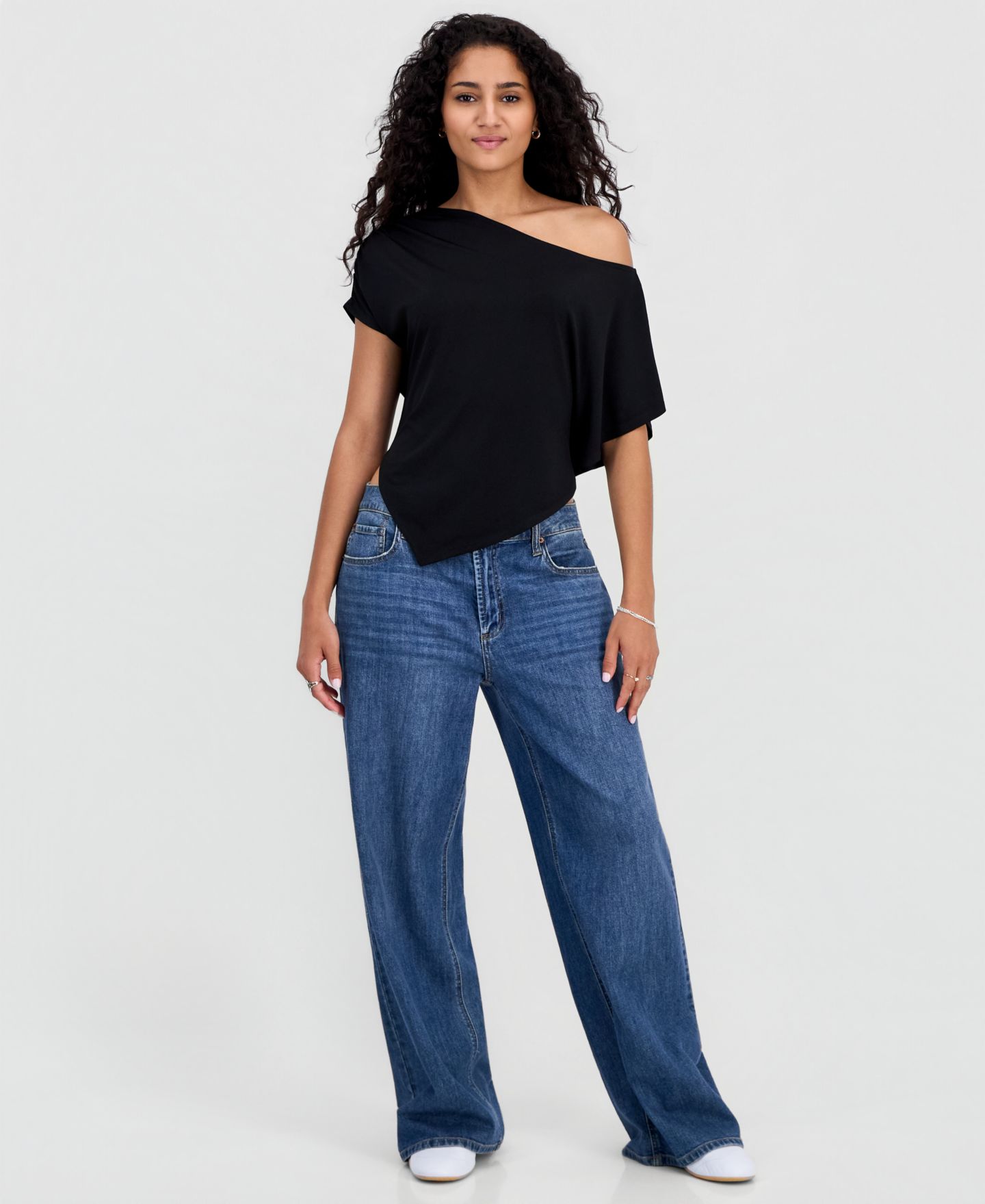 Just Polly Juniors' Asymmetric Short-Sleeve Poncho, цвет: Чёрный — фото 2