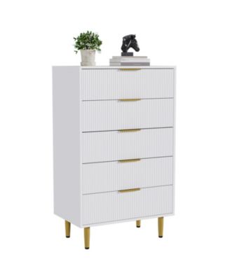 Modern Fluted 5-Drawer Dresser with Gold Handles and Metal Feet for Bedroom, Living Room, Entryway, Nursery