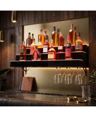 30 Inch Acrylic Wine Cabinet, 3-Tier Wall Mounted LED Liquor Display Shelf with Remote and App, Illuminated Wine Storage Organizer for Home Bar