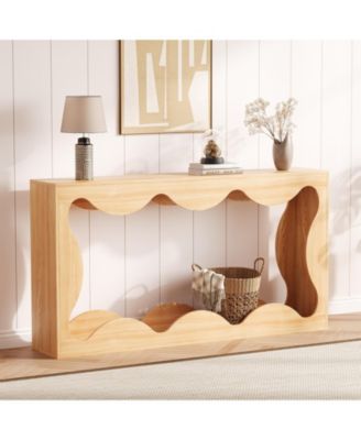 Scalloped Console Table, Farmhouse Narrow Sofa Table with Storage for Entryway, Living Room