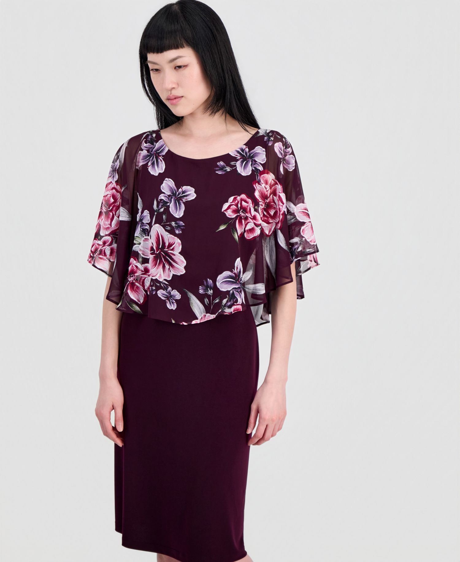 Women's Chiffon-Overlay Cape Dress