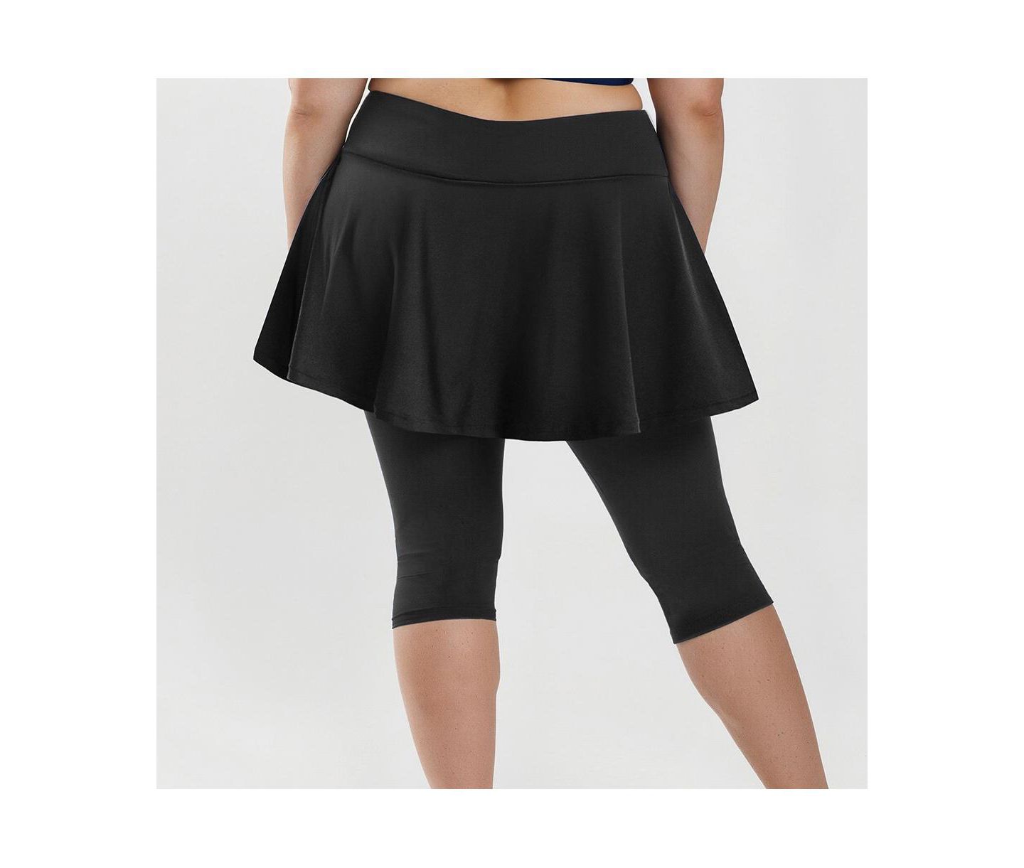 Женская юбка-шорты Calypsa Plus Size Chlorine Resistant High Waisted Flared Swim Skort With Attached Capri, цвет: Чёрный — фото 2