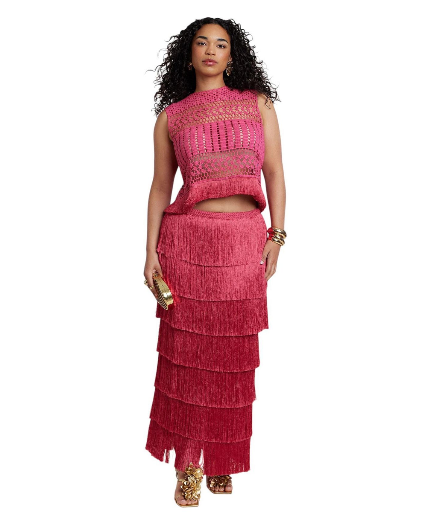 Женский топ ELOQUII Patbo Fringe Detail Crochet, цвет: Яркий розовый — фото 4